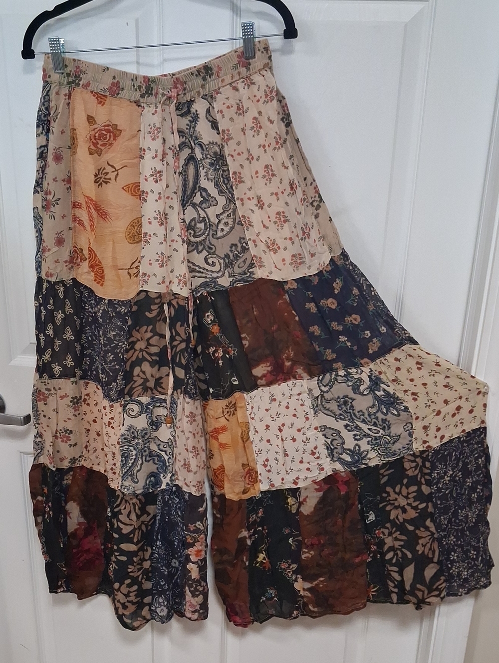 Patchwork Wide-Leg Boho Pants - Multicolor